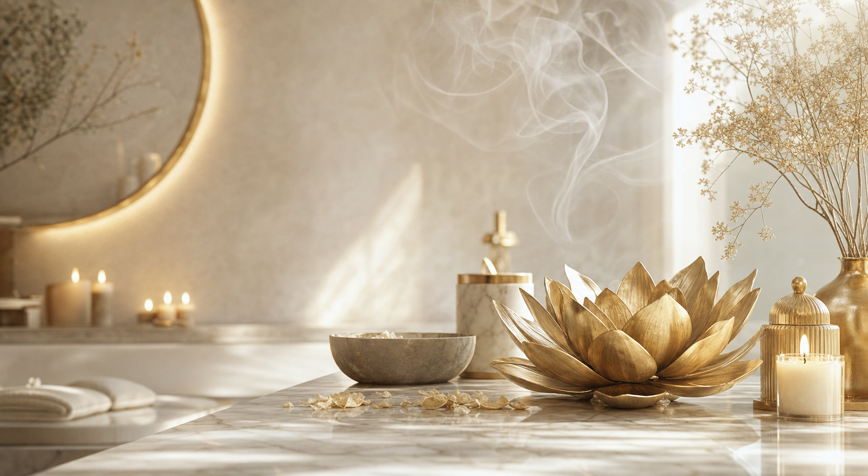 Luxury wellness setting with golden lotus
